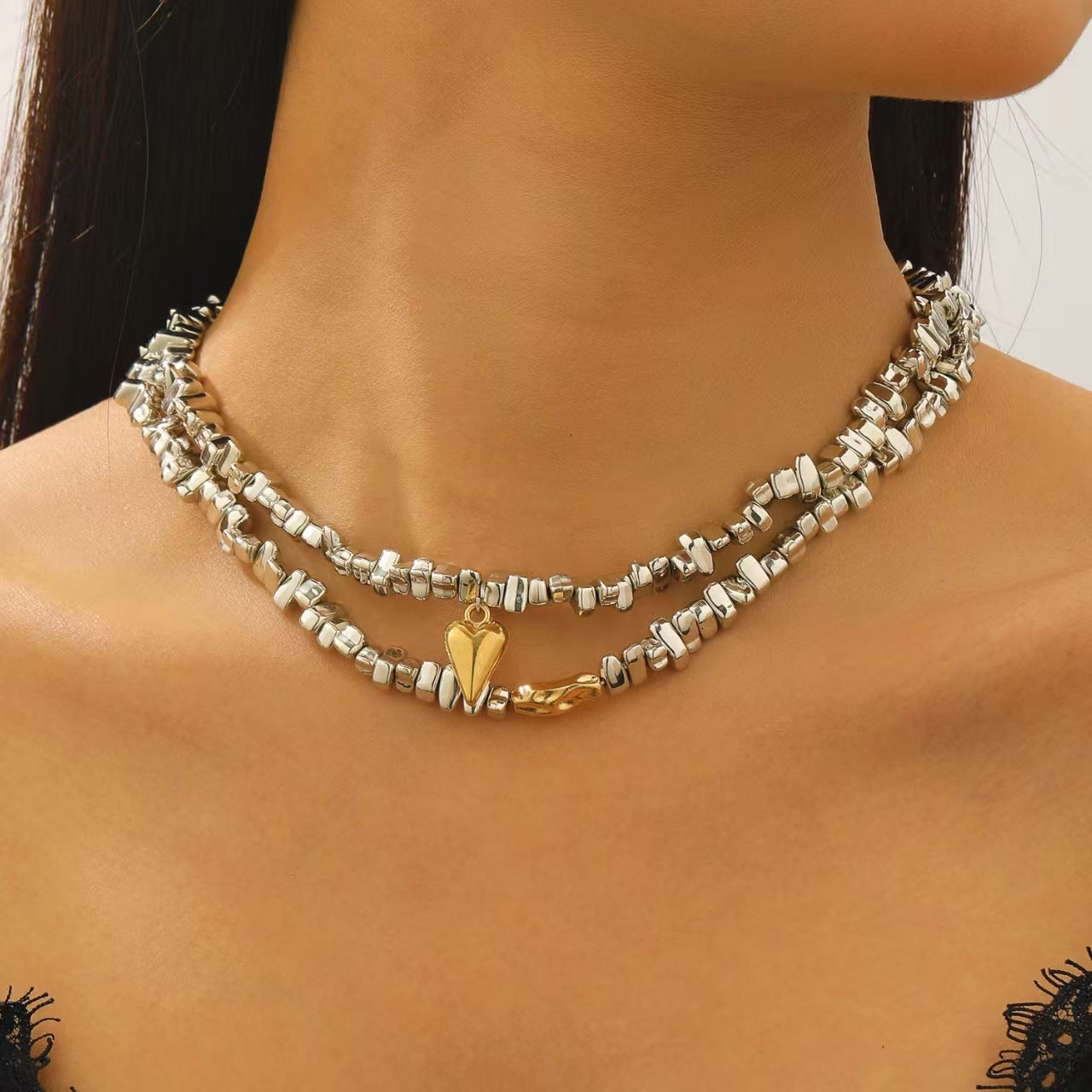 Wholesale Silver Geometric Heart Pendant Necklace